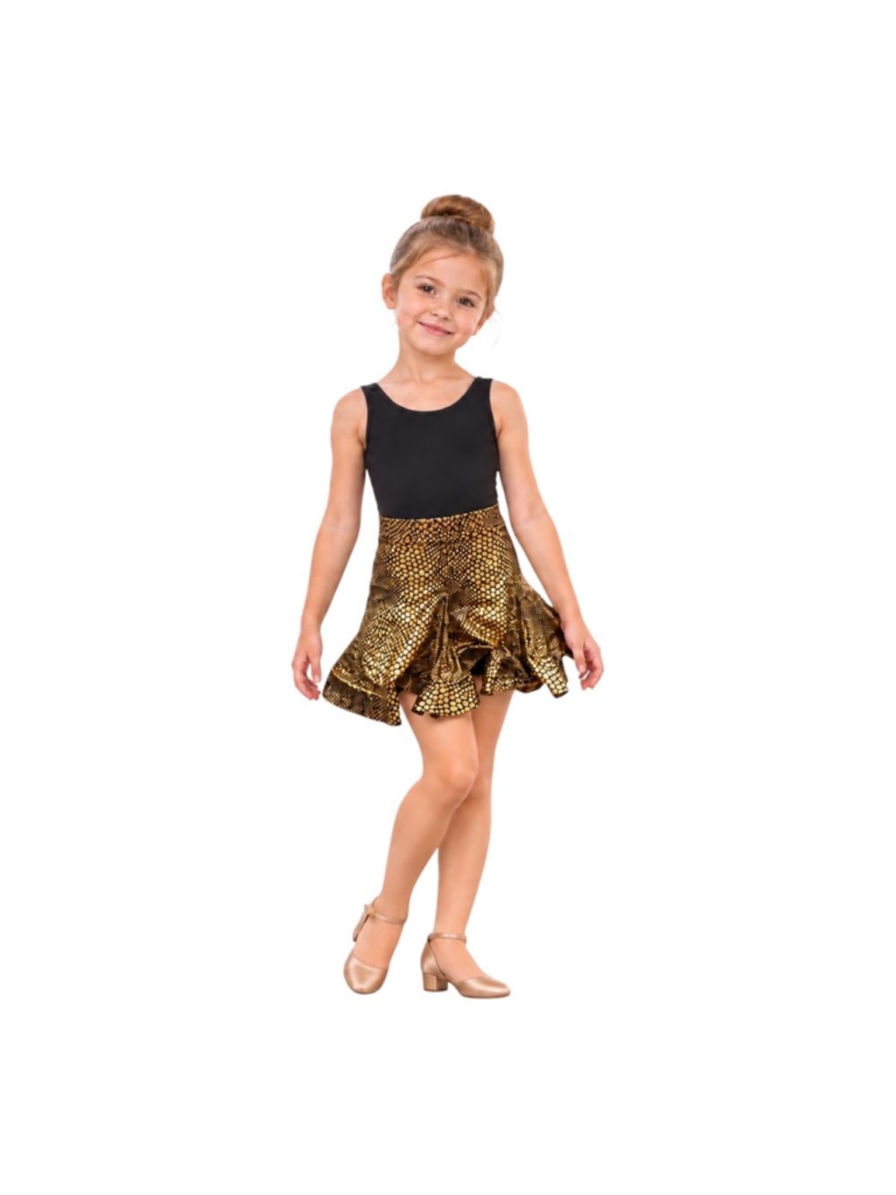 Girls Gold Metallic Ballroom Dance Skirt Size 110